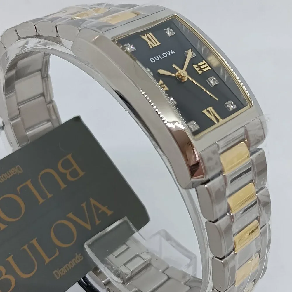 Bulova 98P230 Women's 21mm x 33mm Diamond Dial Two Tone S/Steel Tank Watch - Picture 4 of 11